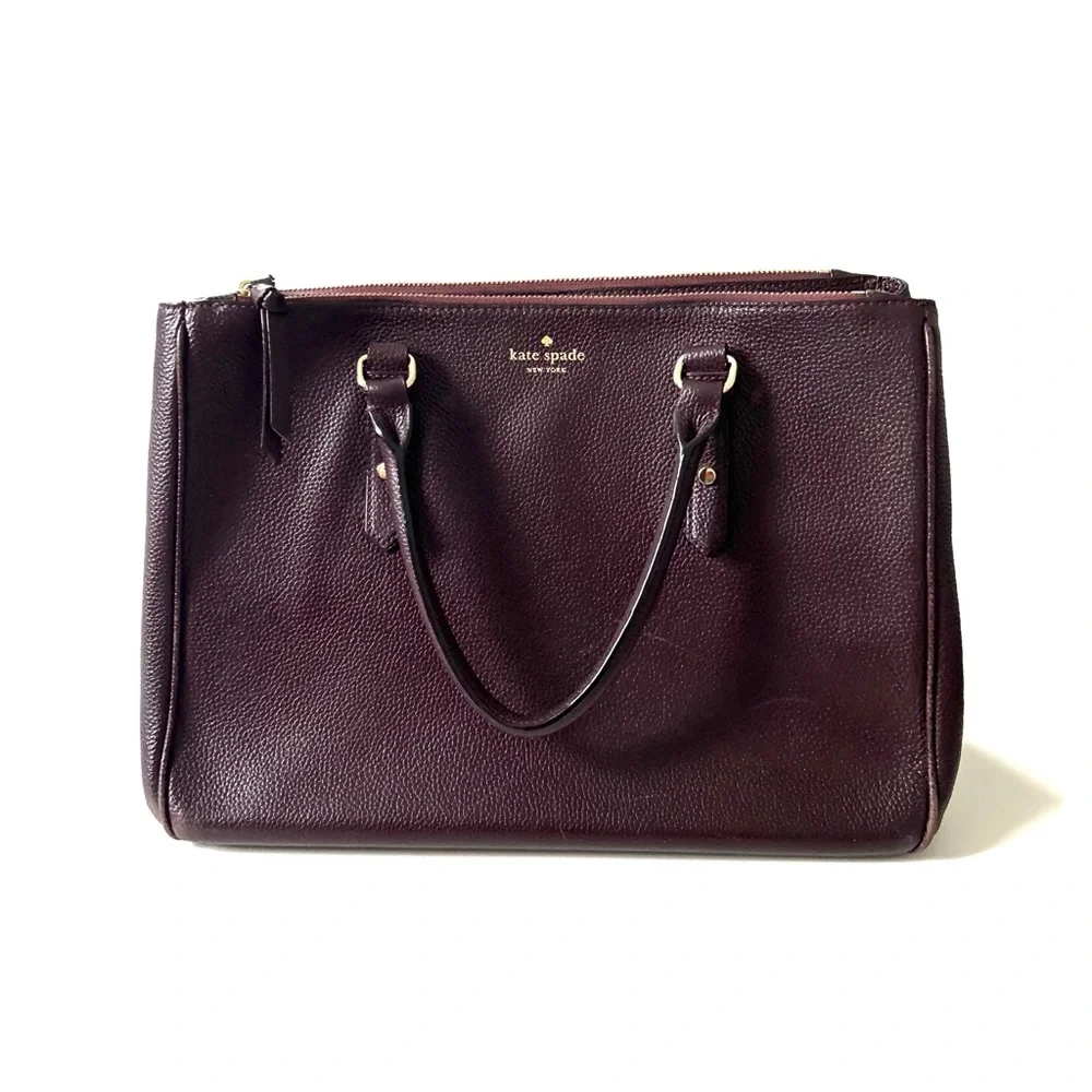 Kate Spade Mahogany Pebbled Leather Mulberry Street Leighann Satchel Purse Bag